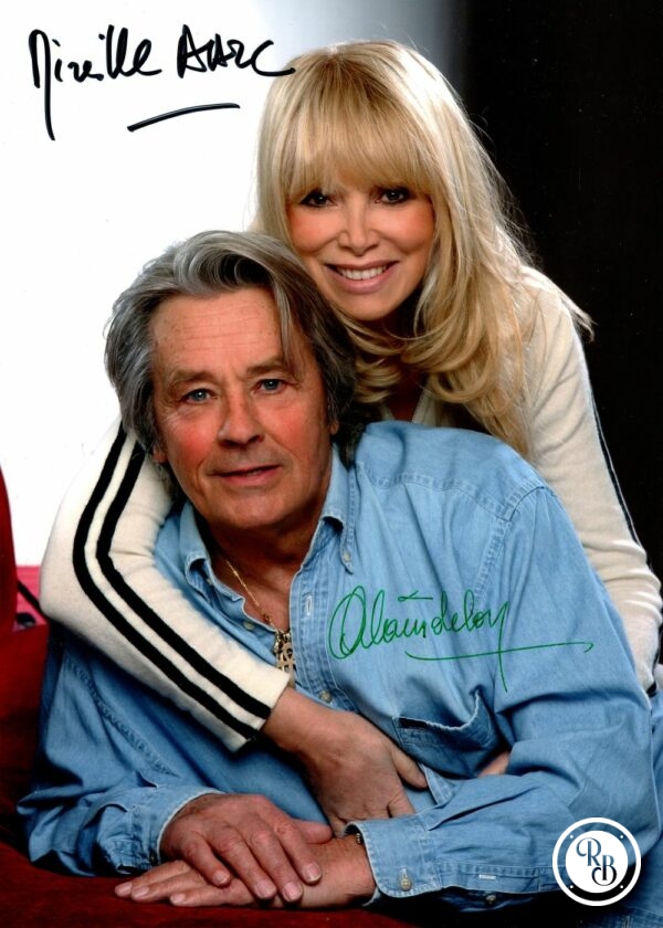 Autographe Alain Delon et Mireille Darc 15x20