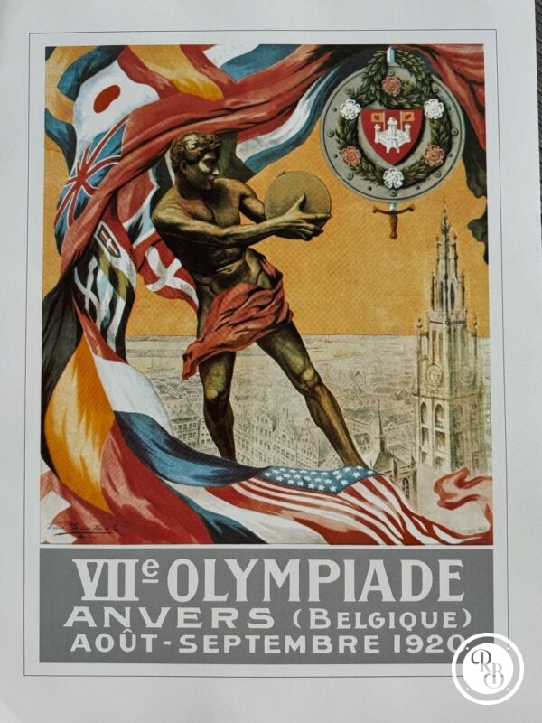 Affiche officielle historique des Jeux Olympiques du Centenaire - 1920 Jeux d'Anvers - Belgique