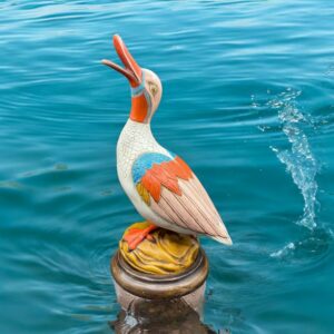 Ancienne et rare statuette sur un socle en bois représentant un magnifique Canard en Céramique vernissée - Des 1980 - Hyper déco !!!